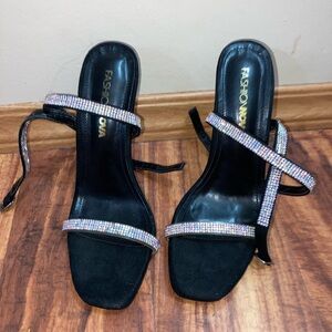 Fashion Nova Black and Rhinestone Heels